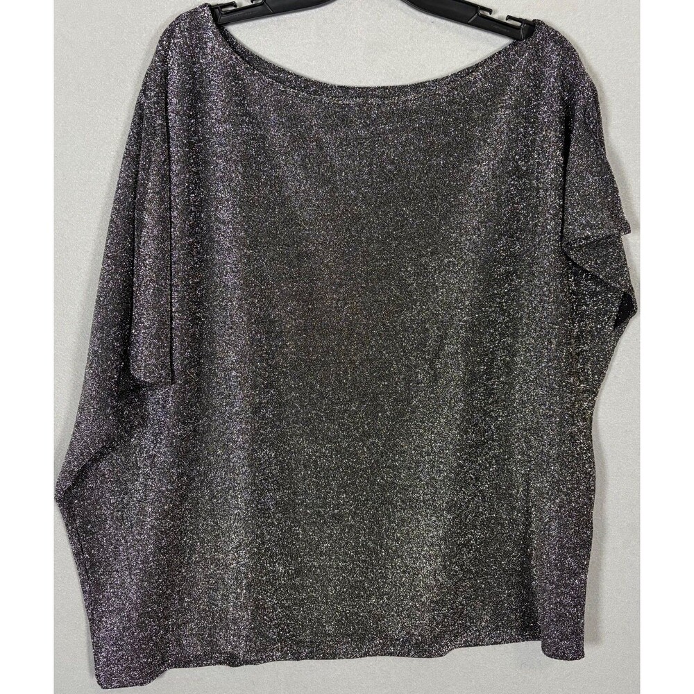 Alfani Blouuse Womems 3X Silver Black Metallic Kimono Flowy Boho Peasant Top